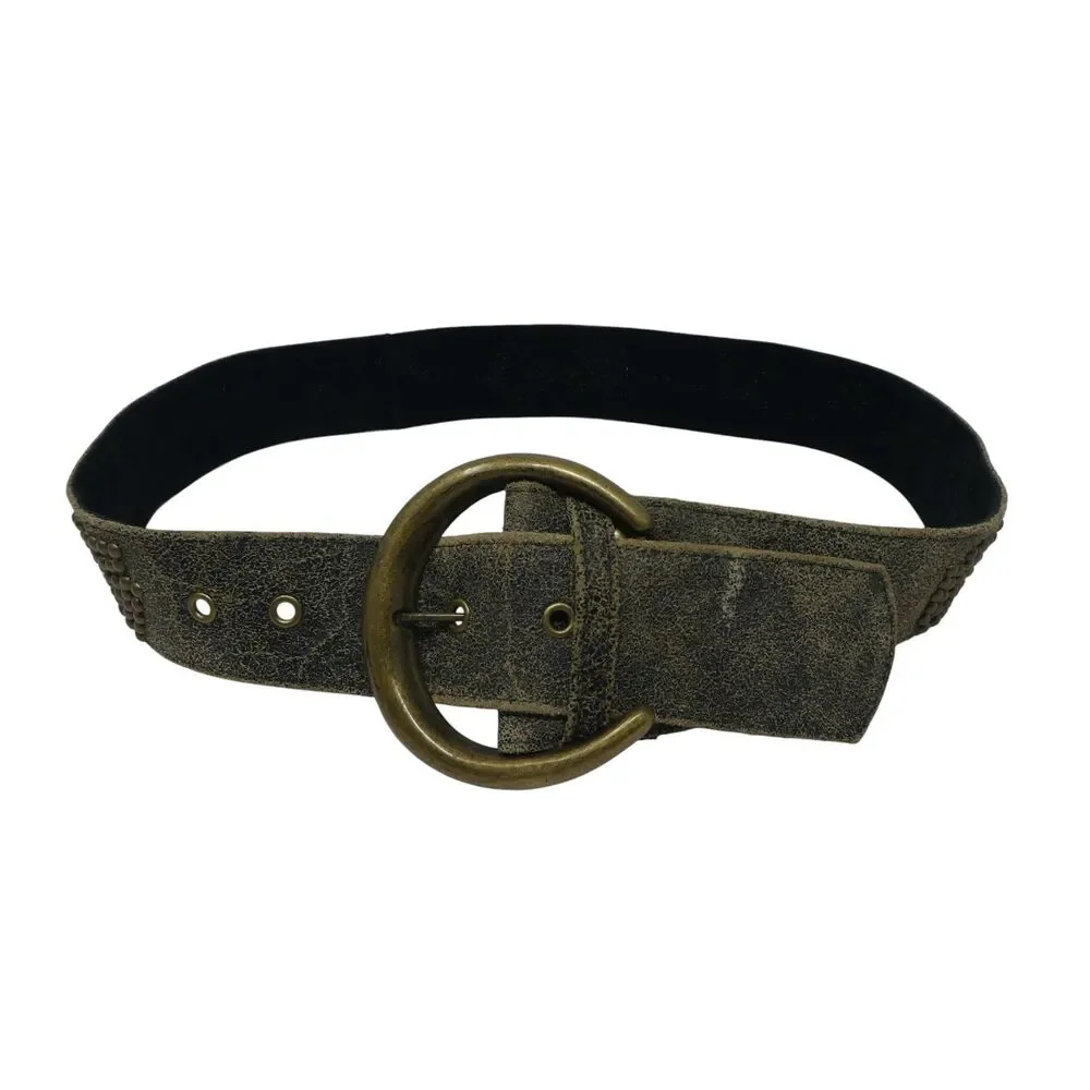 Raina Design Brown Leather Brass Studded Boho Festival Belt